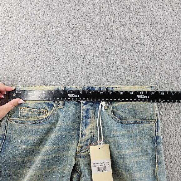 mnml M5 Stretch Denim Jeans Mens 28 Blue Tapered Ankle Zips Button Fly - Picture 8 of 16